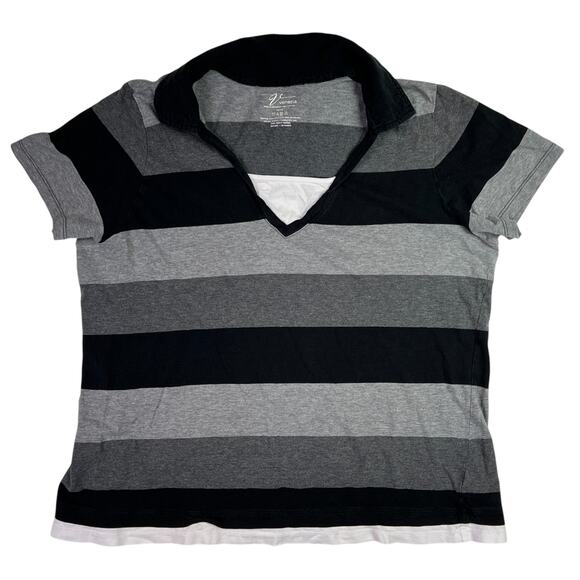 Venezia Lane Bryant Ladies Striped Collared T-Shirt Black Gray White Size 14-16 - Picture 7 of 13